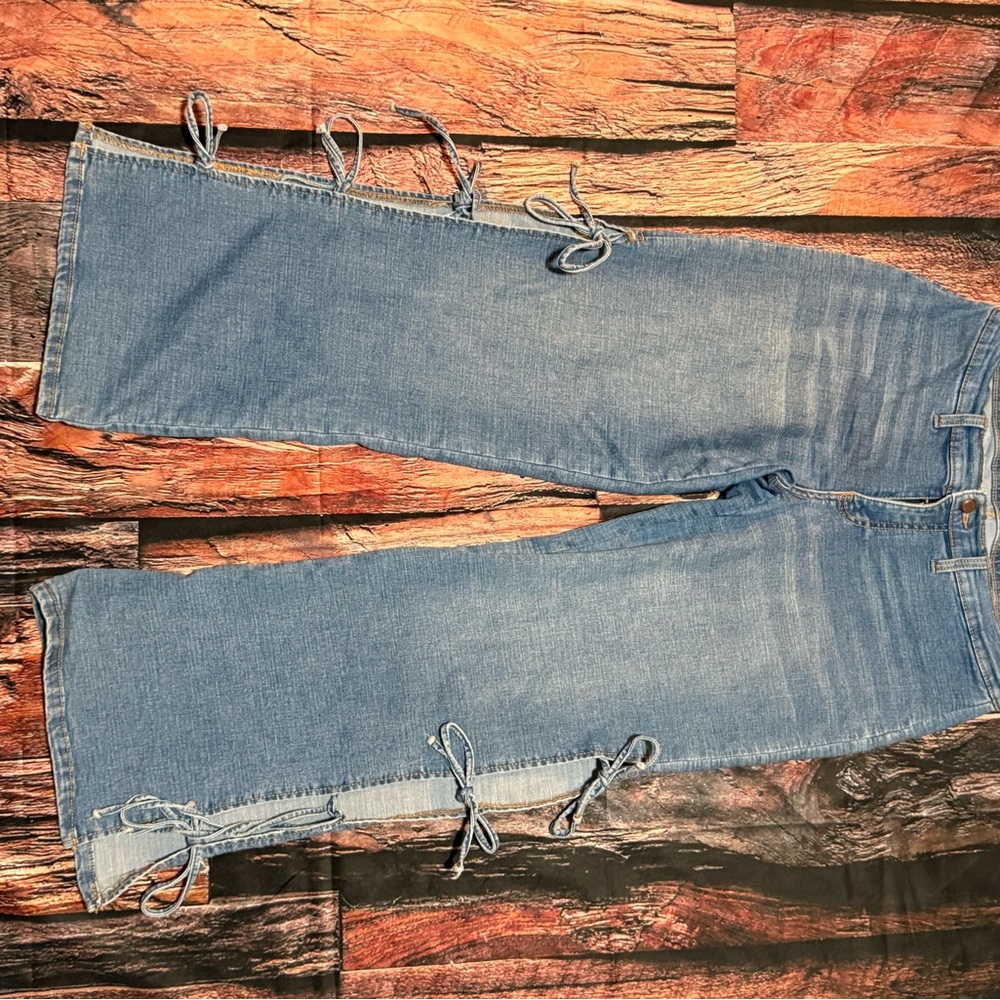 Stylish Blue Flare Jeans with Side Ties